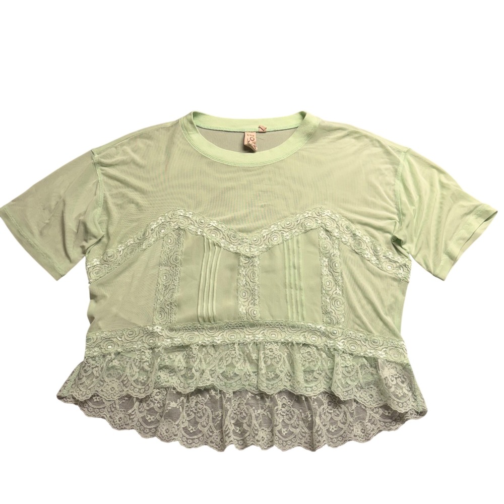 Dolan Left Coast Collection Mint Green Mesh Lace Ruffle Crop Top Small